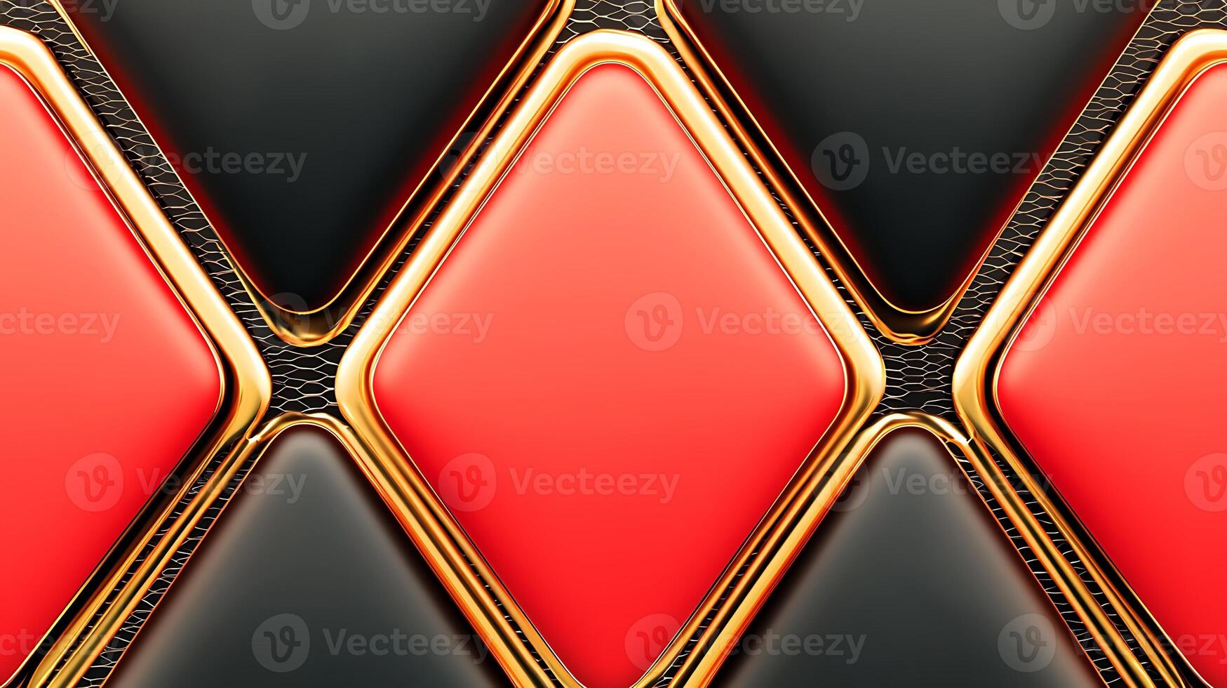 Close-up view of glossy red and black diamond-patterned tiles with golden edges, showcasing texture photo