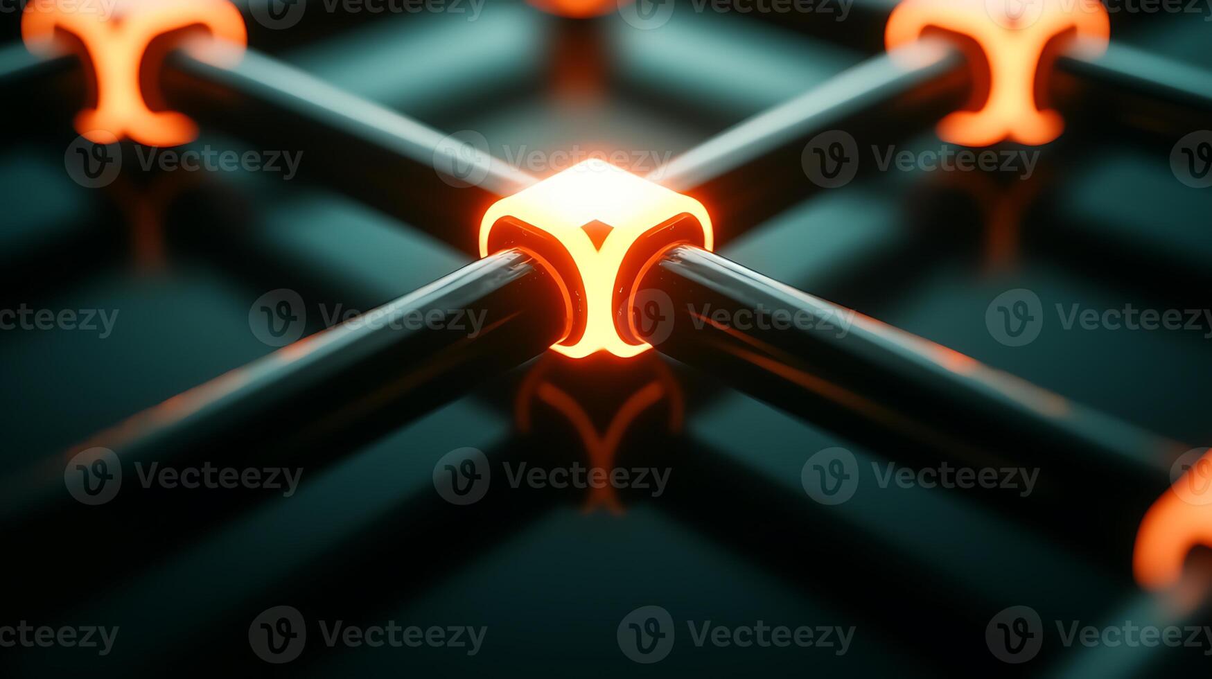 Close-up view of glowing orange connectors in a dark grid structure, showcasing intricate design photo