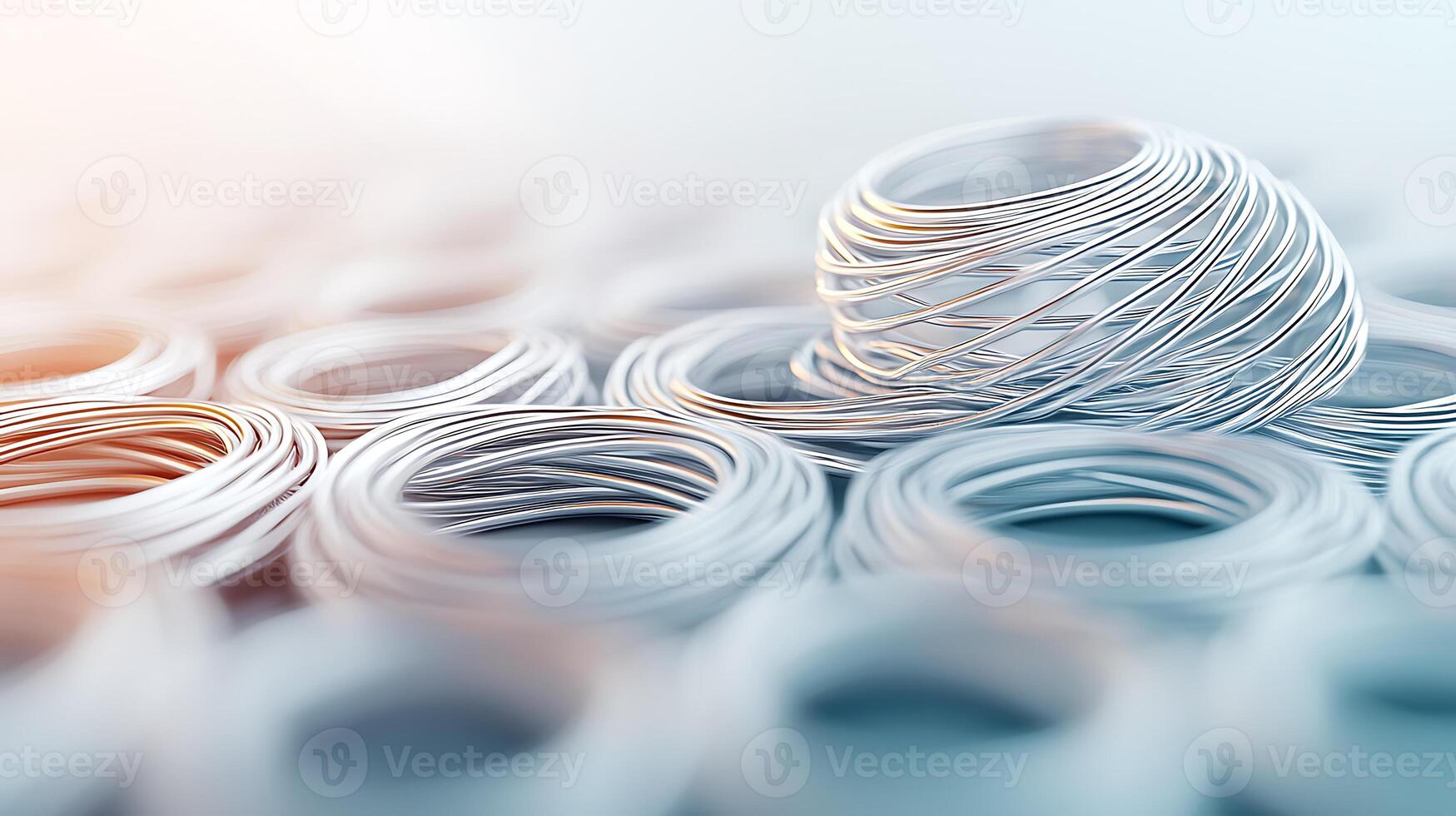 Close-up view of intertwined metal wire coils with a blurred background, showcasing texture photo