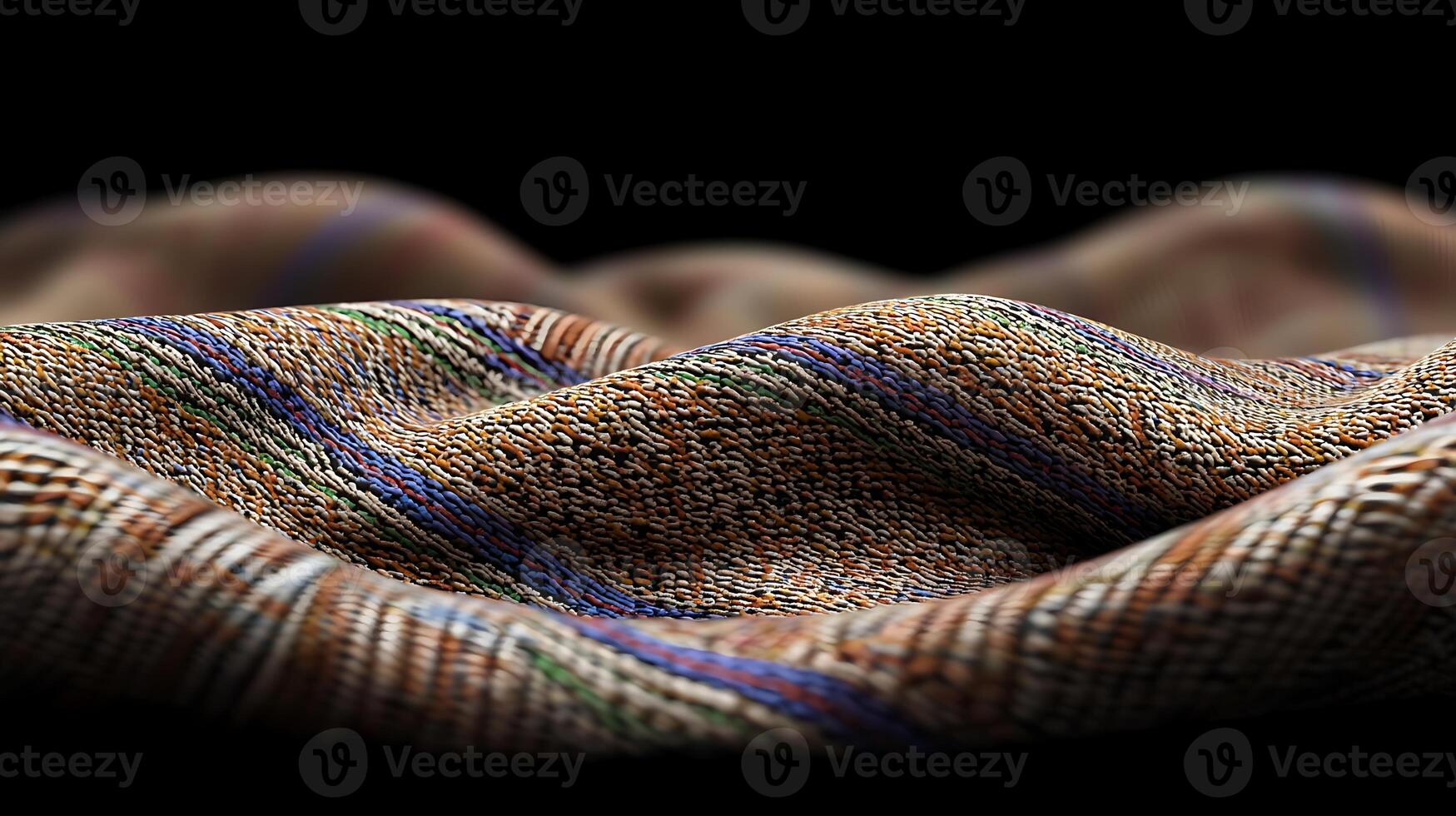 Close-up view of intricately woven fabric displaying rich textures and vibrant colors photo