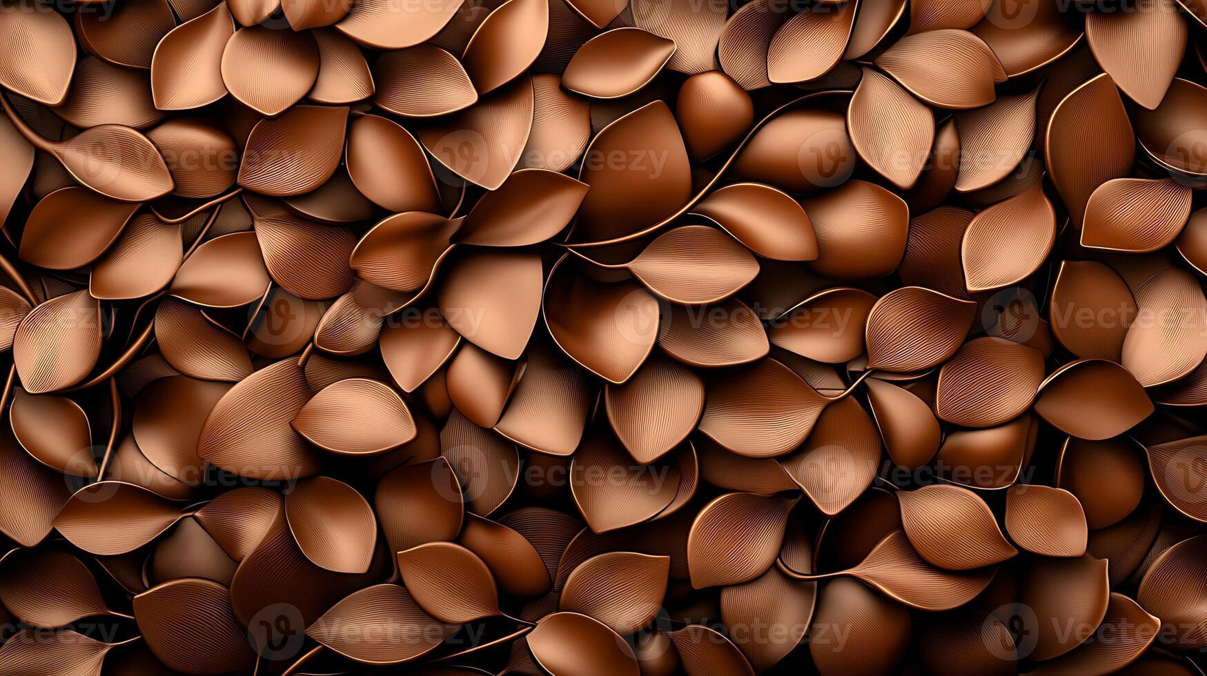 Close-up view of intricately arranged brown leaves creating a textured background for design use photo