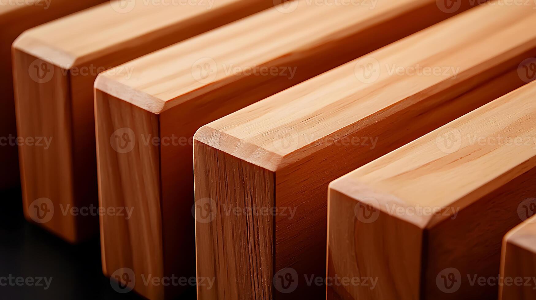 Close-up view of polished wooden blocks arranged in parallel, showcasing texture and grain patterns photo