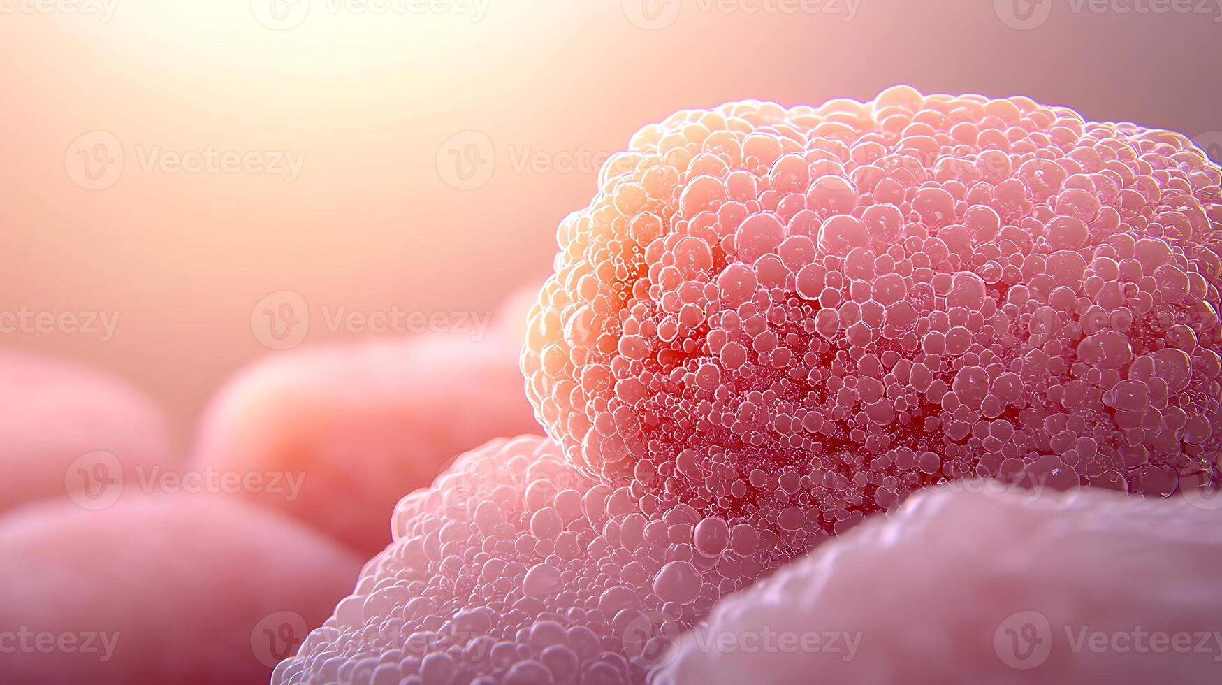 Close-up view of pink, textured bubbles reflecting light in a soft, dreamy background photo