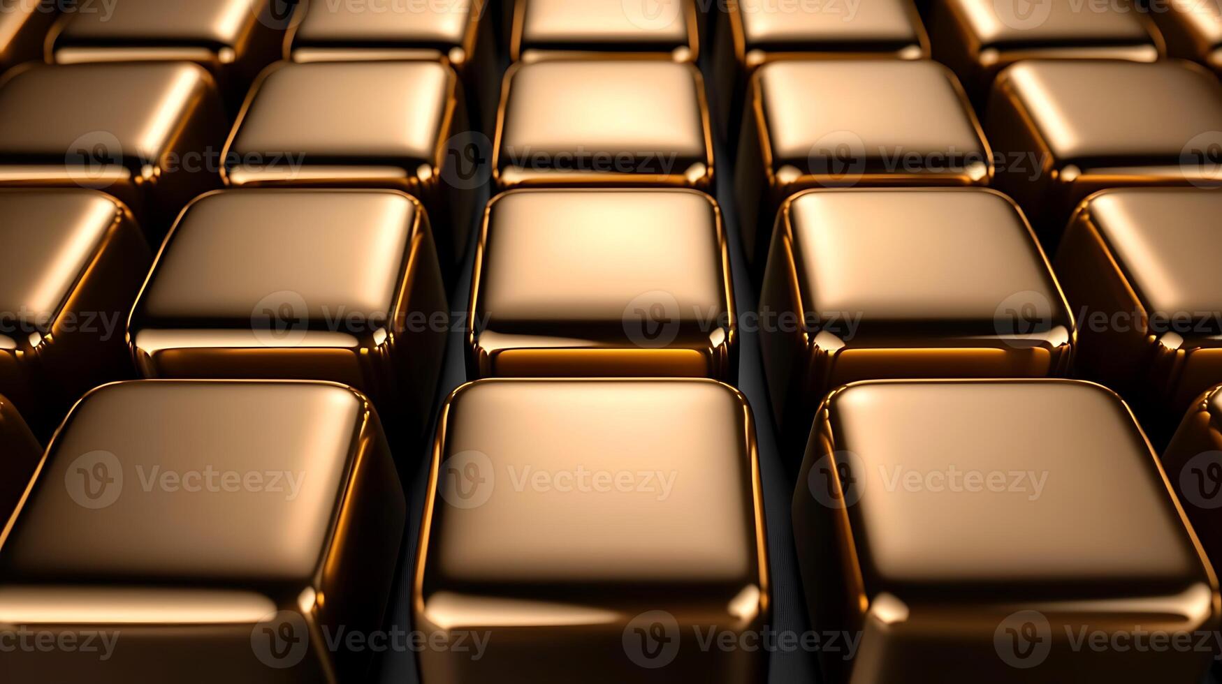 Close-up view of shiny gold bars arranged in a grid, reflecting light beautifully photo