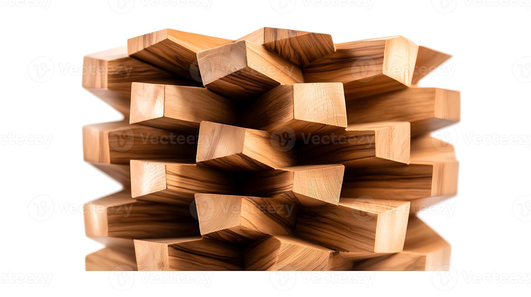 Close-up view of stacked wooden blocks showcasing intricate patterns and textures, ideal for design photo