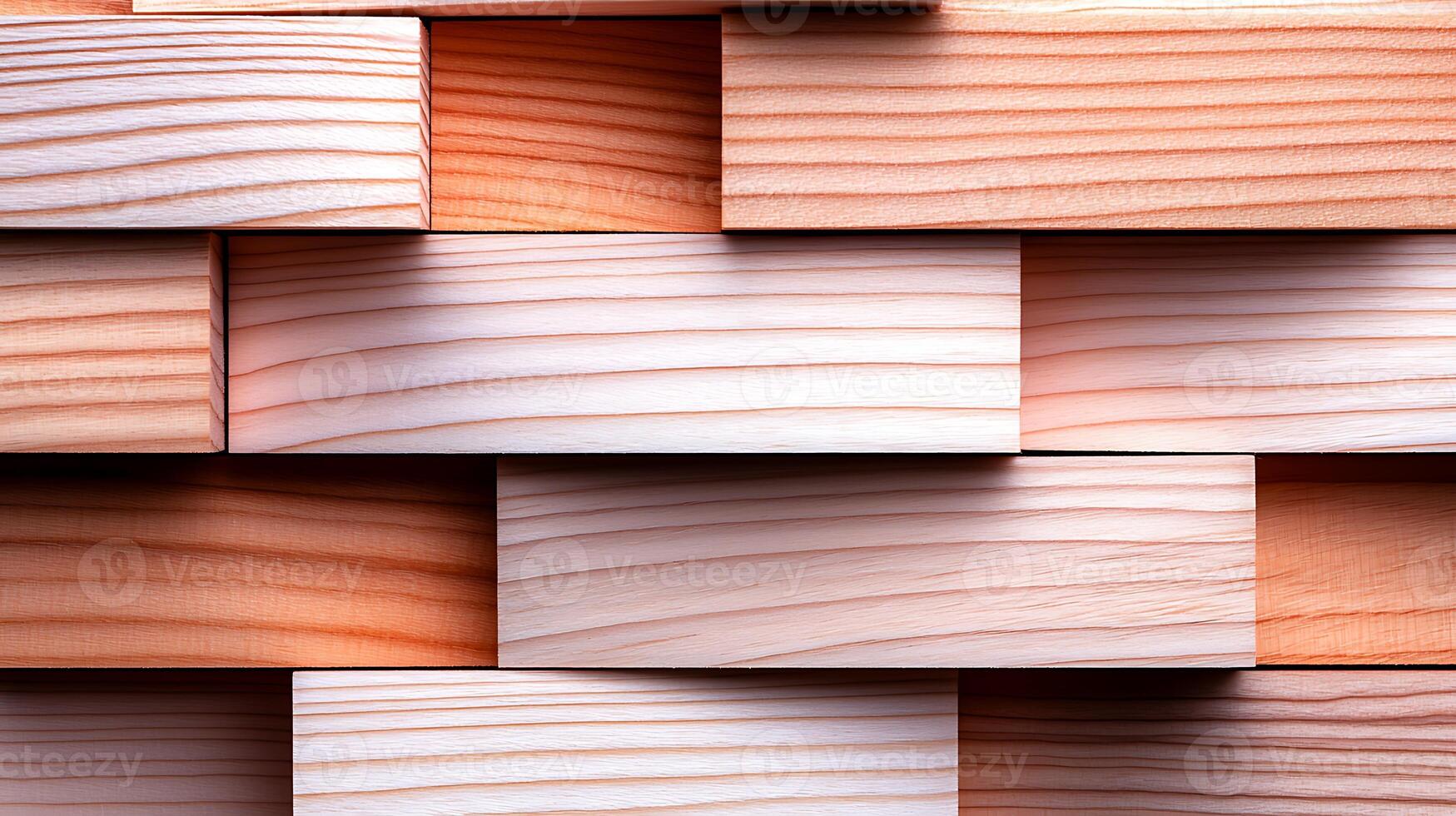 Close-up view of stacked wooden planks showcasing natural grain patterns and textures photo