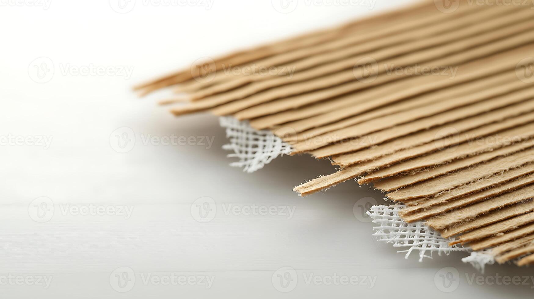 Close-up view of textured cardboard with white fabric edges on a light background photo