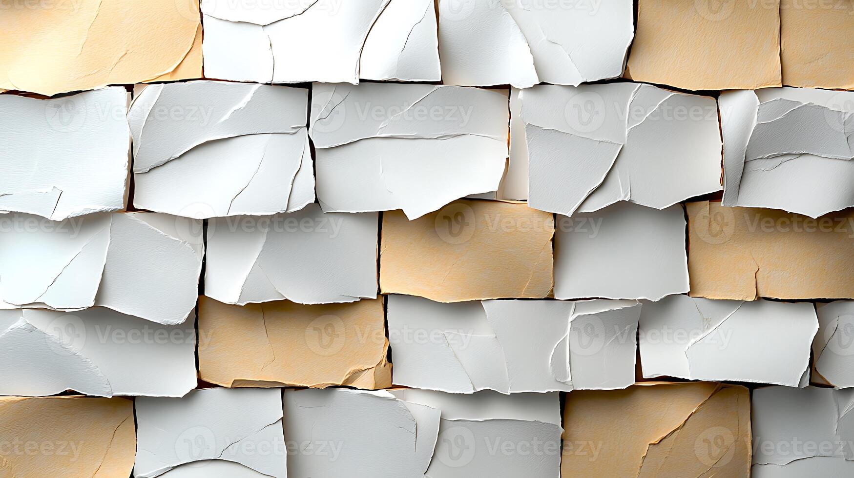 Close-up view of textured wall with peeling paint revealing layers of color and texture photo