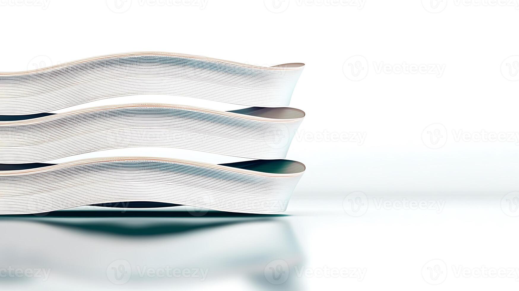 Close-up view of three stacked, curved white objects on a smooth surface with soft lighting photo