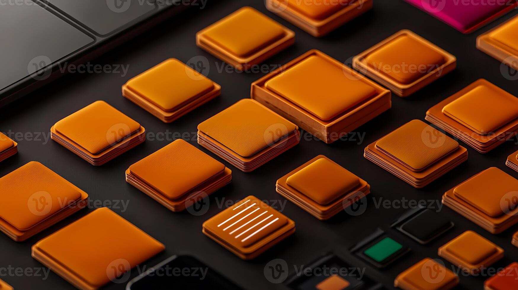 Close-up view of vibrant orange geometric shapes on a dark surface, showcasing modern design elements photo