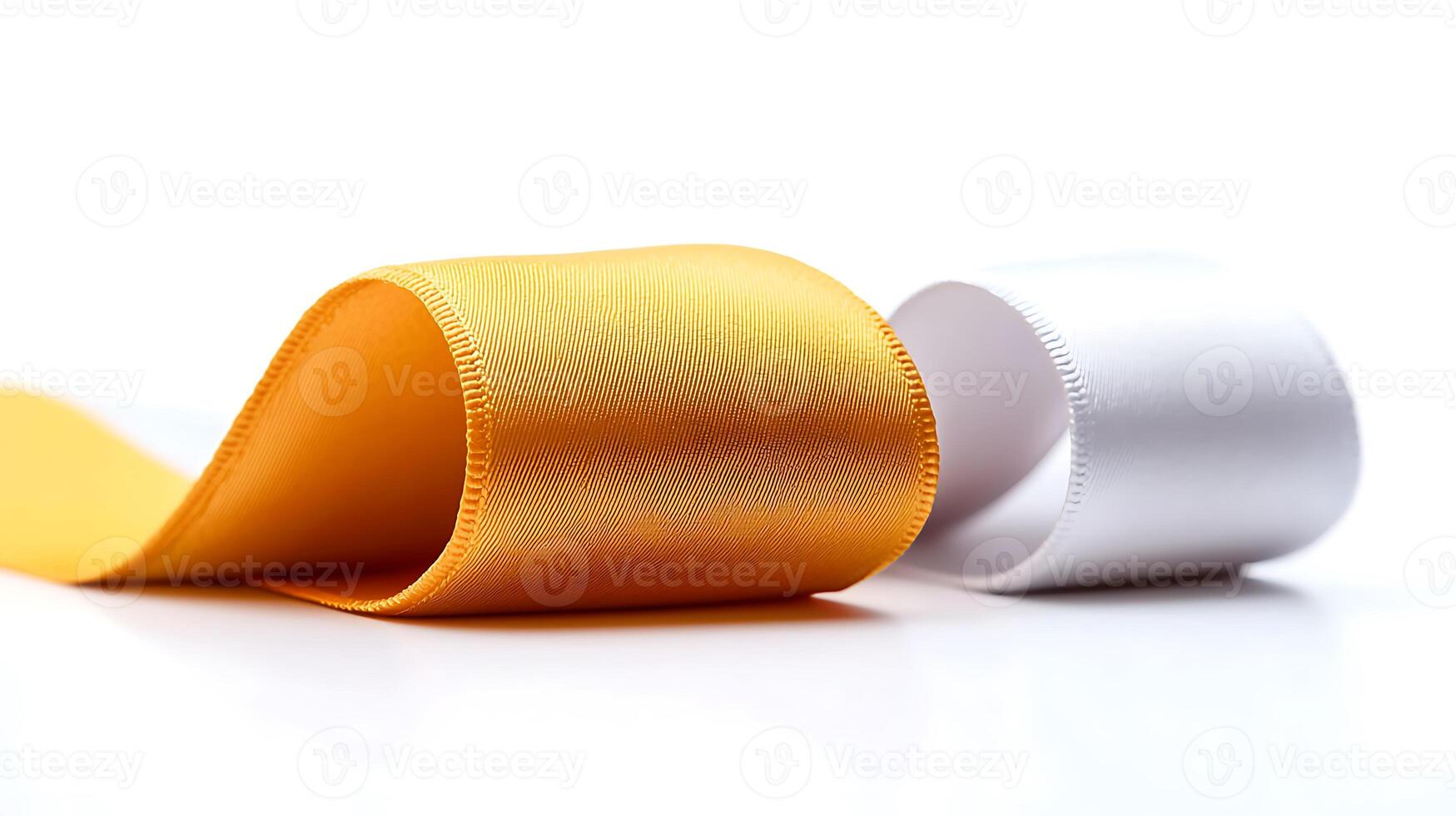 Close-up view of vibrant yellow and white satin ribbons elegantly displayed on a clean surface photo