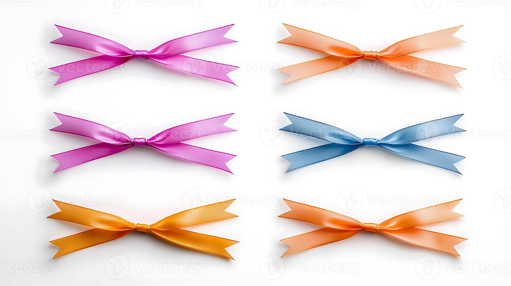 Collection of colorful satin ribbons arranged neatly in two rows on a white background, ideal for crafting photo