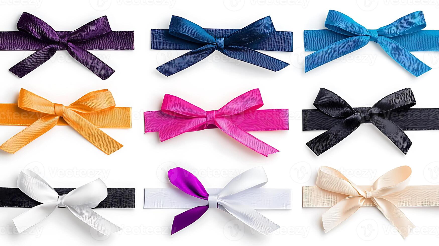 Collection of Colorful Satin Ribbons Tied in Bows, Displayed on a White Background for Crafting Use photo