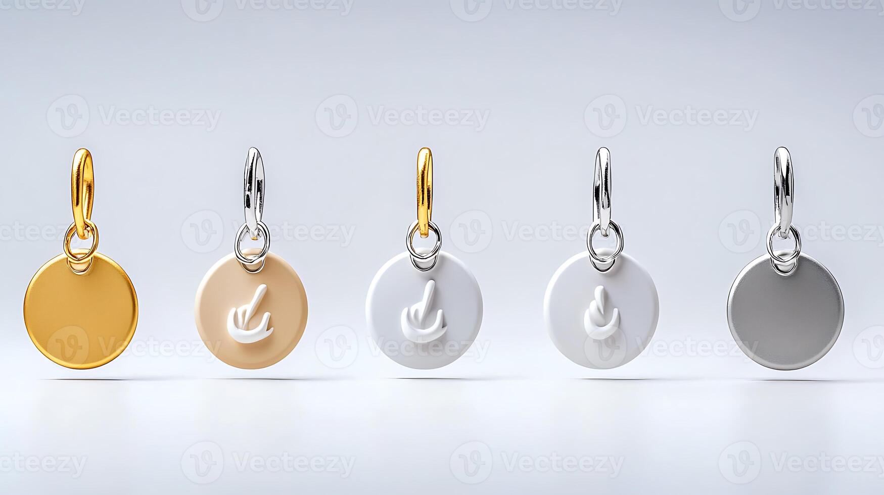 Collection of elegant circular pendants in various finishes displayed on a clean background photo