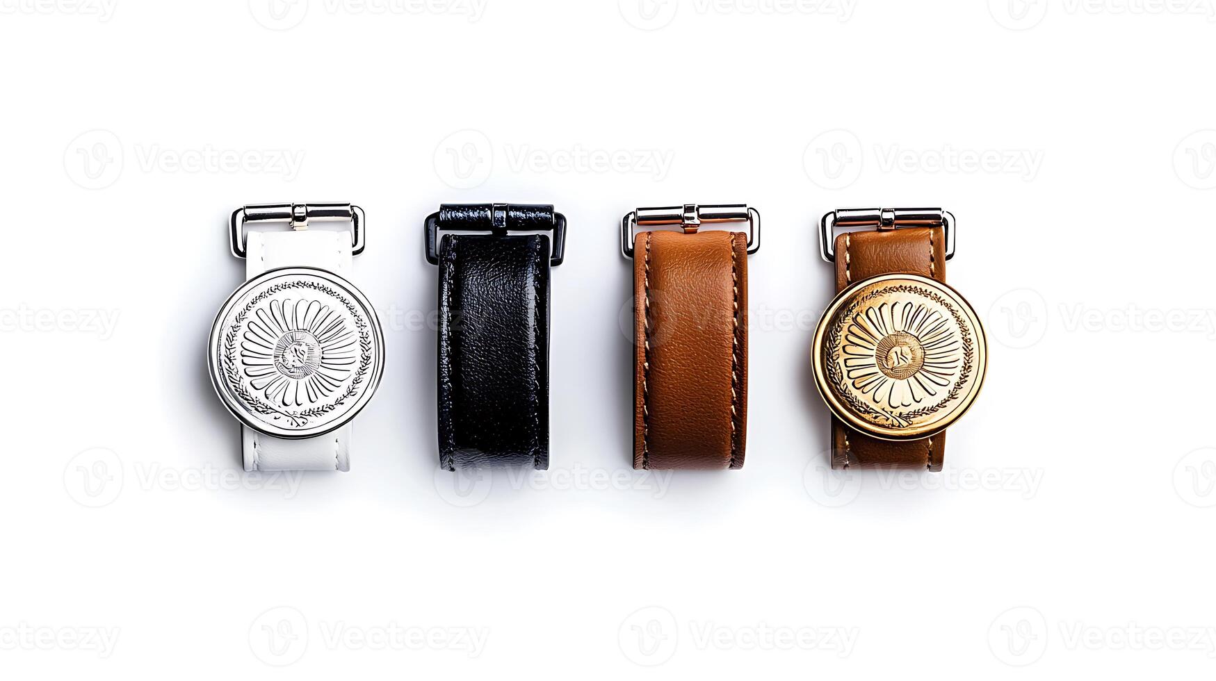 Collection of four stylish watch straps featuring various colors and designs on a clean background photo