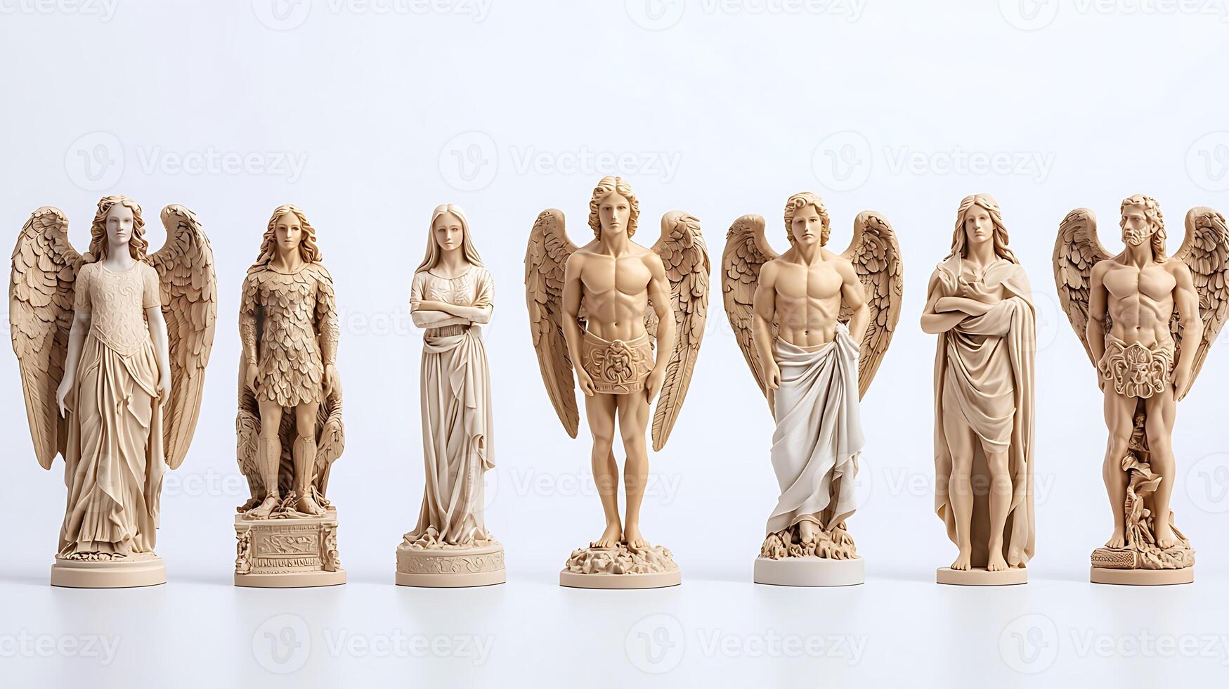 Collection of intricately designed angelic statues showcasing various poses and expressions photo