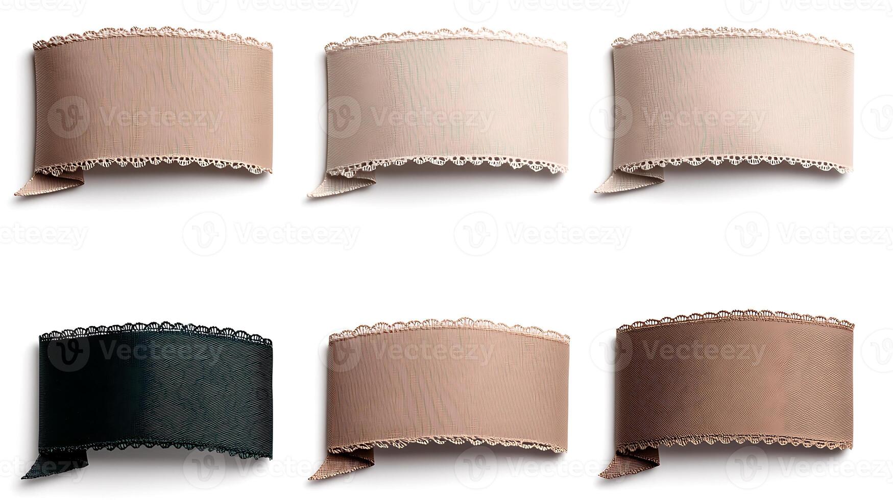 Collection of six elegant fabric ribbons in various colors and textures, ideal for crafting projects photo