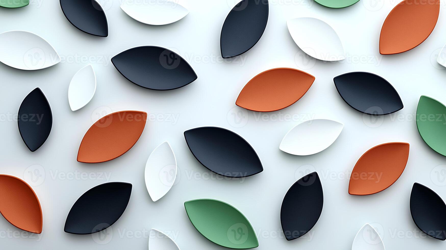 Colorful abstract arrangement of leaf-shaped plates on a white background, showcasing design creativity photo