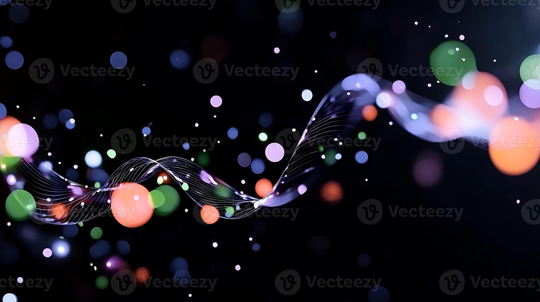 Colorful abstract light waves with bokeh effect on dark background creating a dynamic atmosphere photo