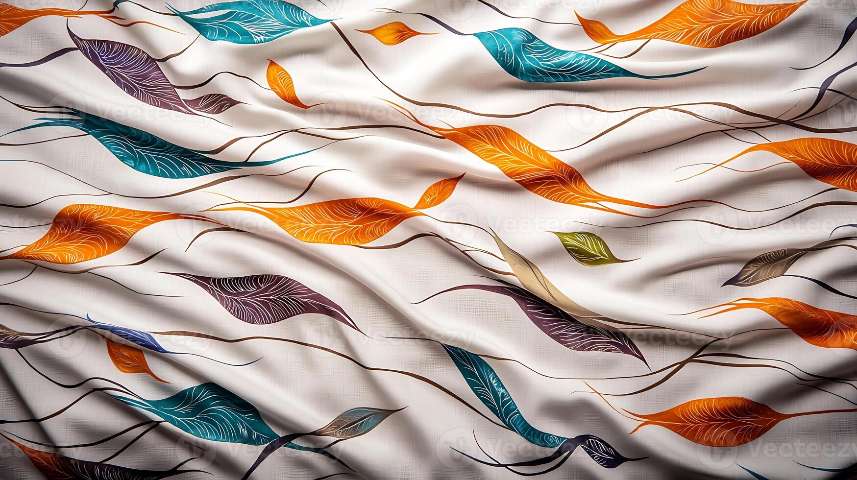 Colorful abstract fabric design with flowing leaves pattern, ideal for textile and interior use photo