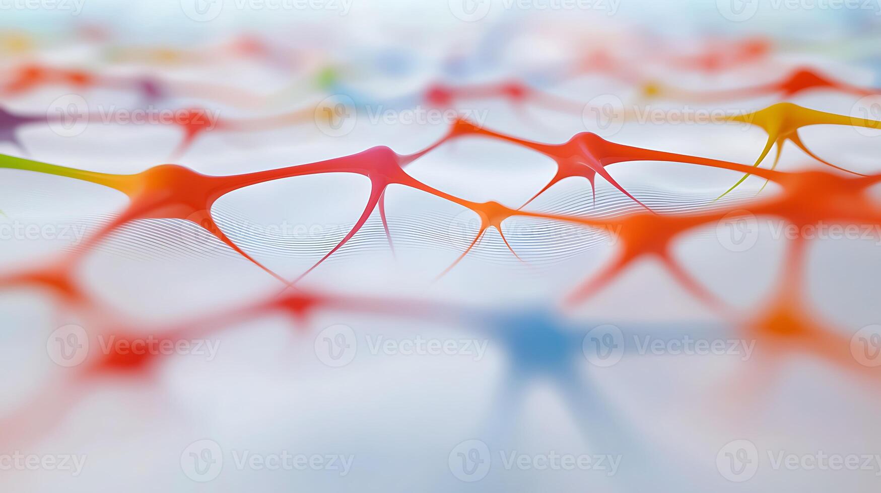 Colorful abstract network of interconnected nodes and lines on a soft background, showcasing creativity photo