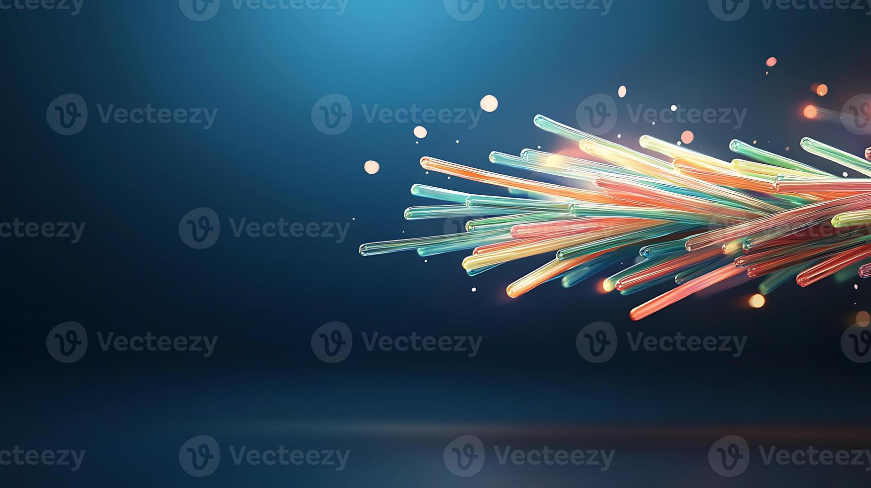 Colorful abstract light streaks radiating from a central point against a dark background photo
