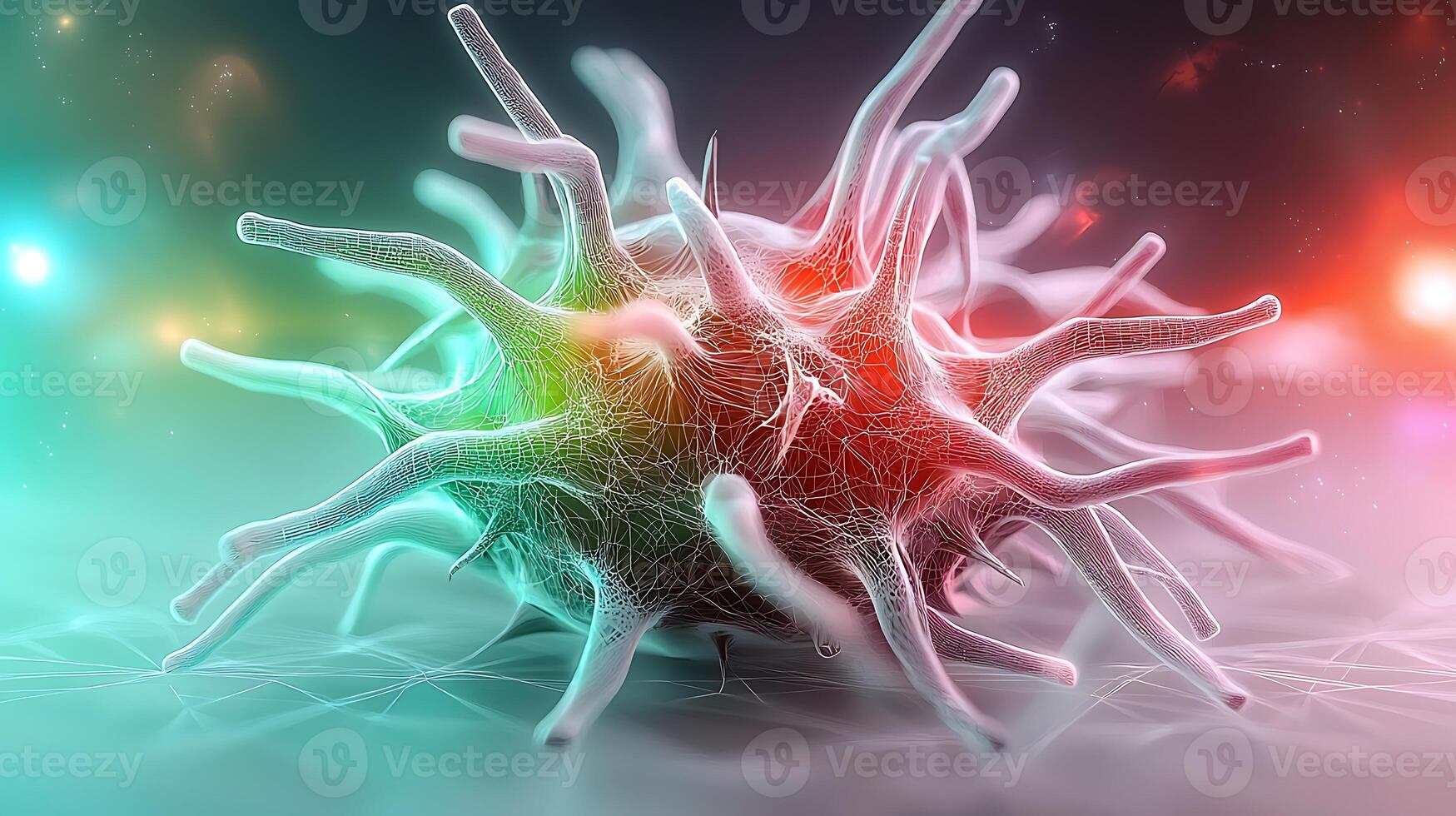 Colorful abstract illustration of a microscopic organism with intricate details and glowing effects photo