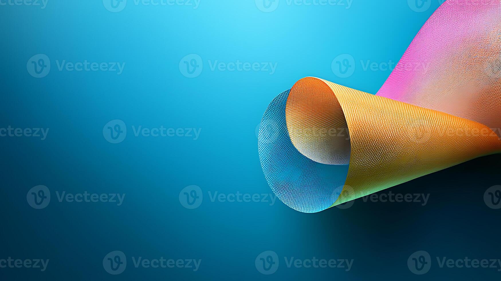 Colorful abstract paper curl on a smooth blue background showcasing vibrant hues and texture photo