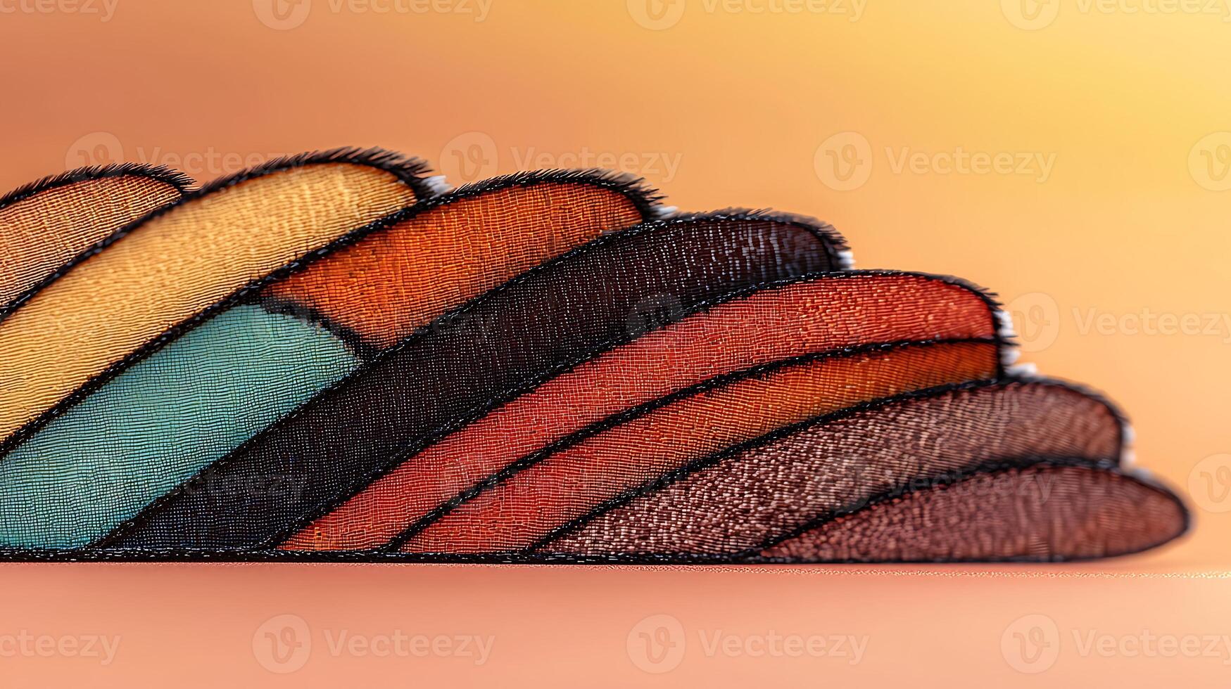 Colorful abstract leather textures arranged in wavy patterns against a soft gradient background photo