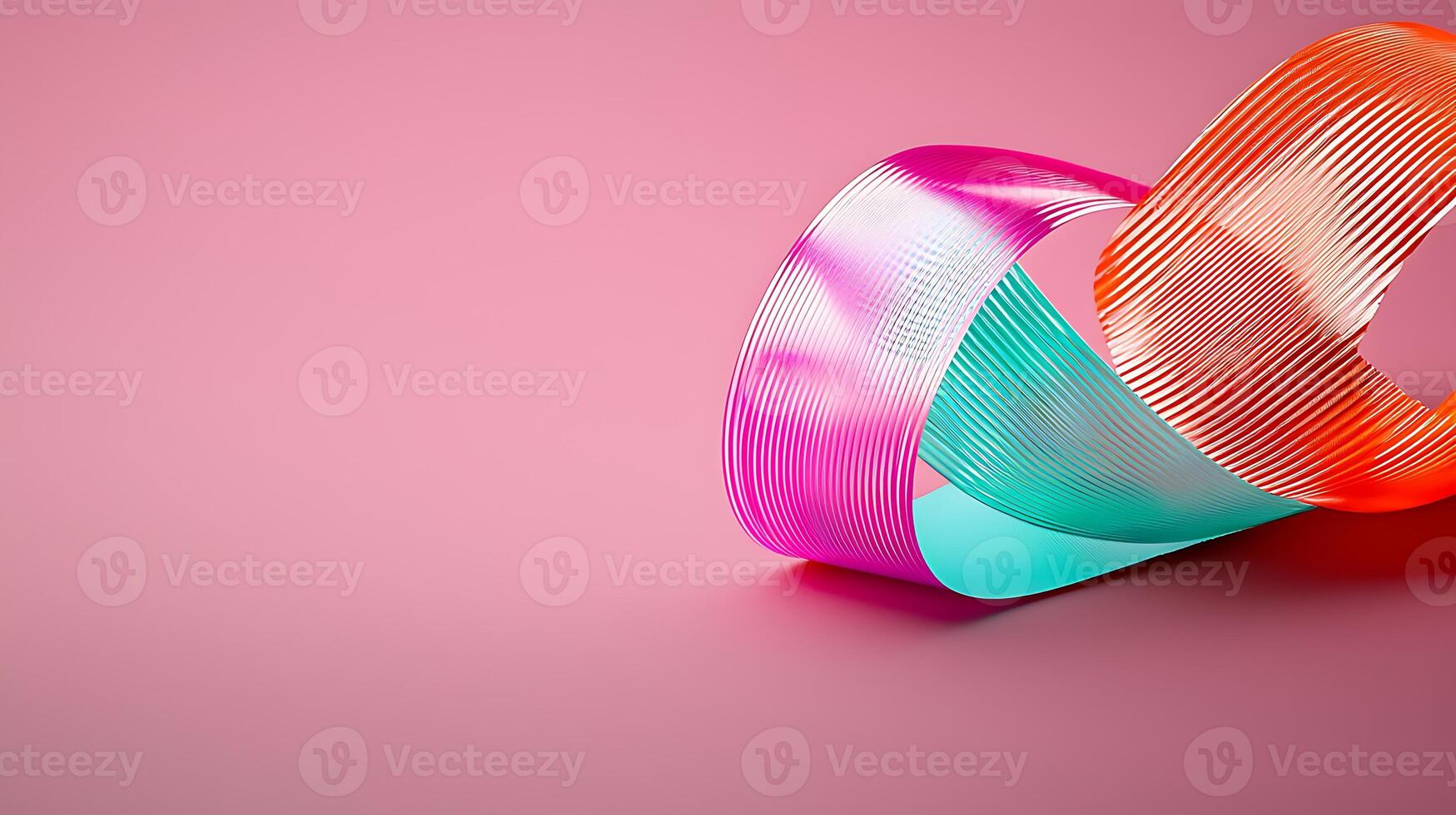 Colorful abstract ribbons intertwining against a soft pink background, creating a vibrant visual effect photo