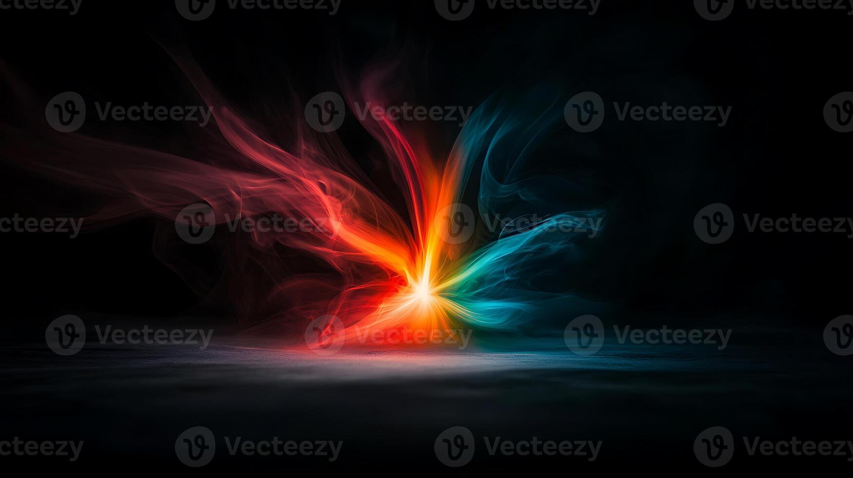 Colorful abstract smoke swirl creating a vibrant visual effect in a dark background photo