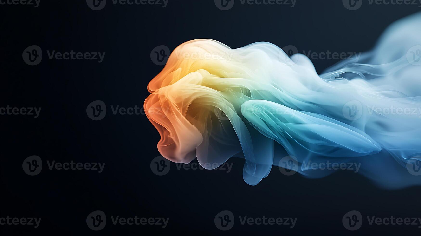 Colorful abstract smoke swirling gracefully against a dark background, creating a serene atmosphere photo