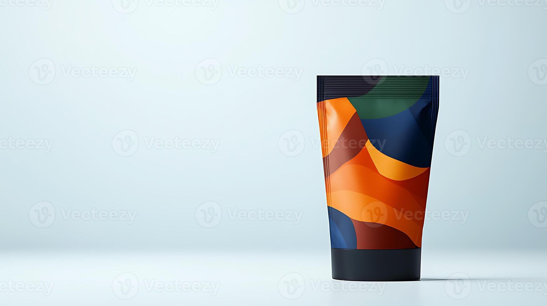 Colorful abstract tube packaging on a minimalist background with soft lighting and shadows photo