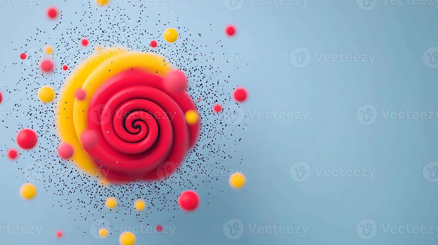 Colorful abstract swirl design with floating spheres on a soft blue background, ideal for creative projects photo