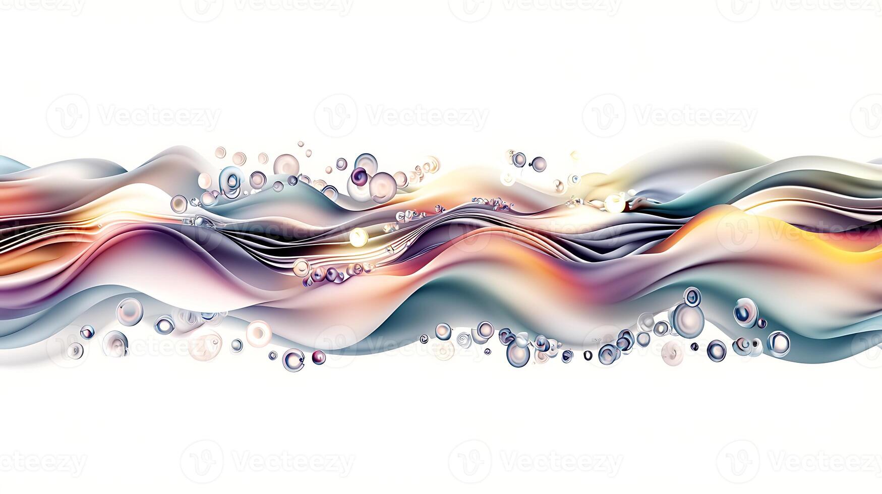 Colorful abstract waves with bubbles flowing smoothly across a white background, ideal for design photo