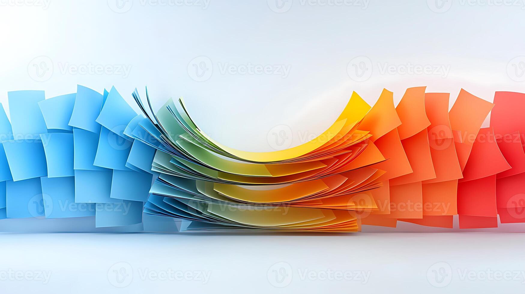 Colorful arrangement of paper sheets in a wave pattern showcasing vibrant hues and design photo