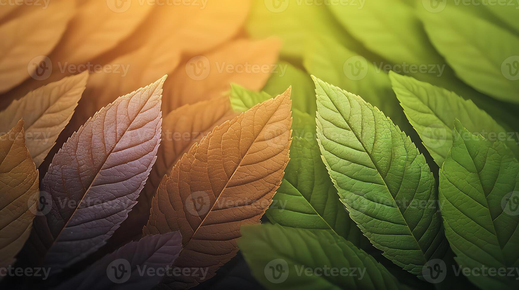 Colorful arrangement of leaves showcasing different shades and textures, with a soft gradient background photo