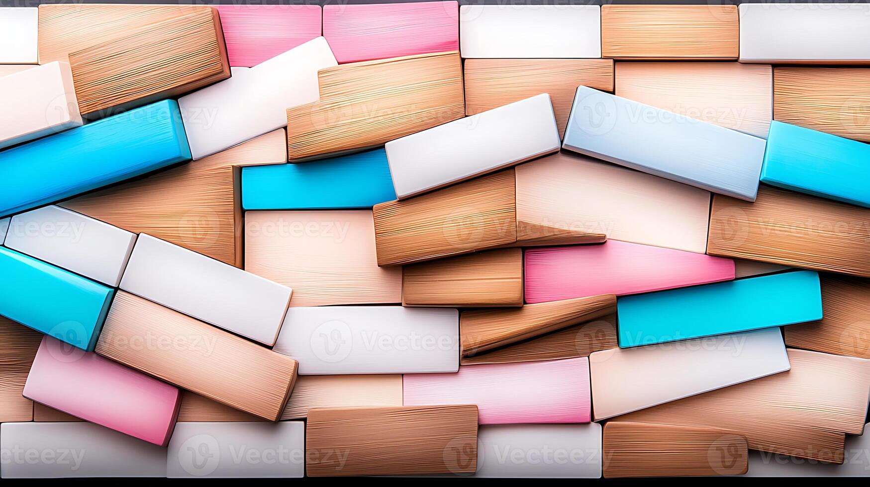 Colorful arrangement of wooden and plastic blocks in a creative layout for design inspiration photo