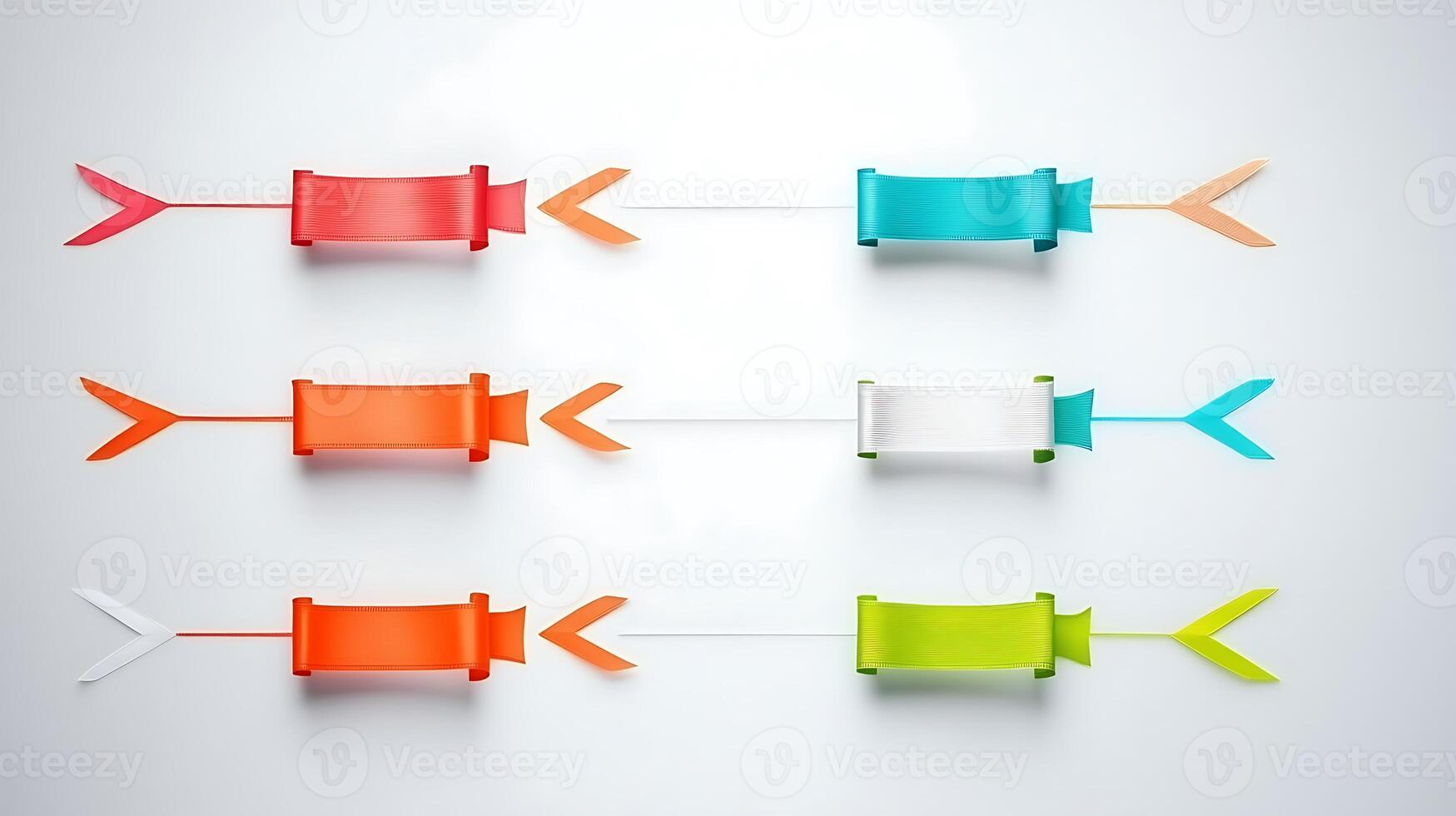 Colorful arrows and ribbons arranged creatively on a white background for design purposes photo
