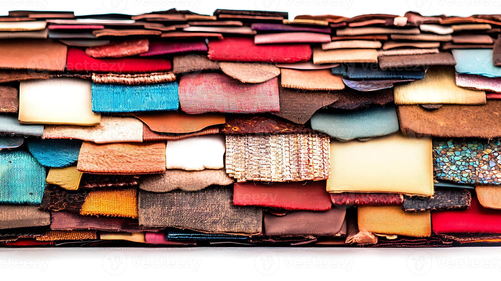 Colorful assortment of leather swatches arranged in a horizontal layout for design inspiration photo