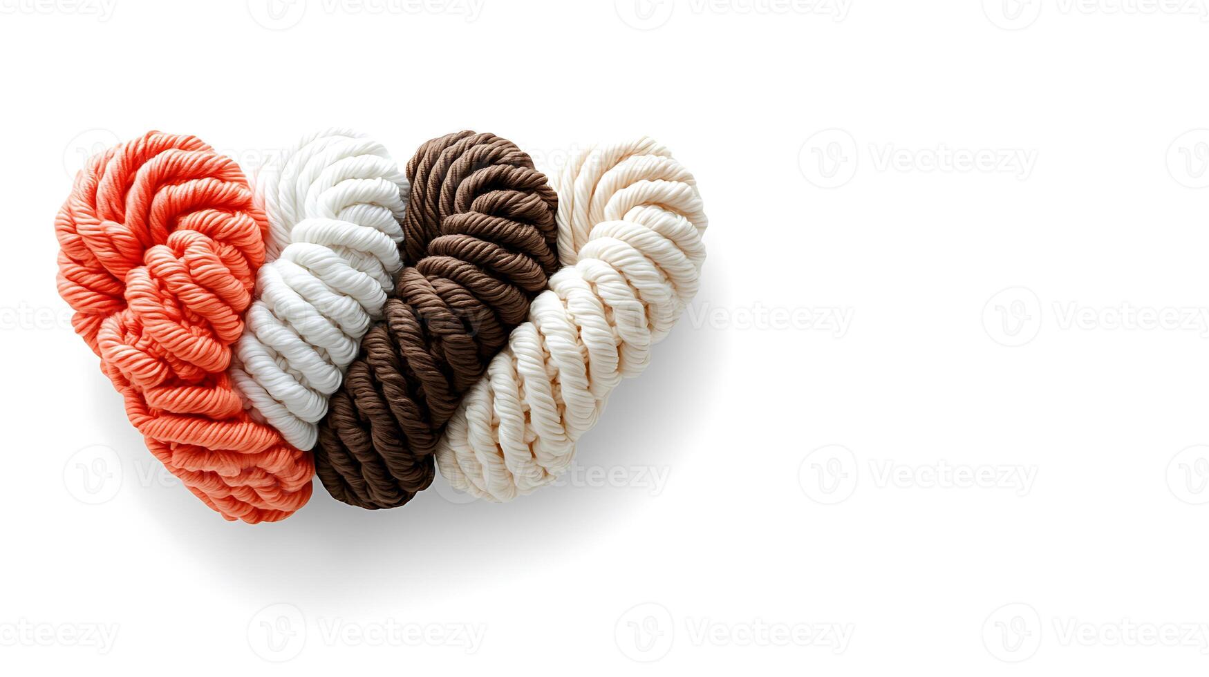 Colorful assortment of twisted ropes in various shades arranged artistically on a white background photo