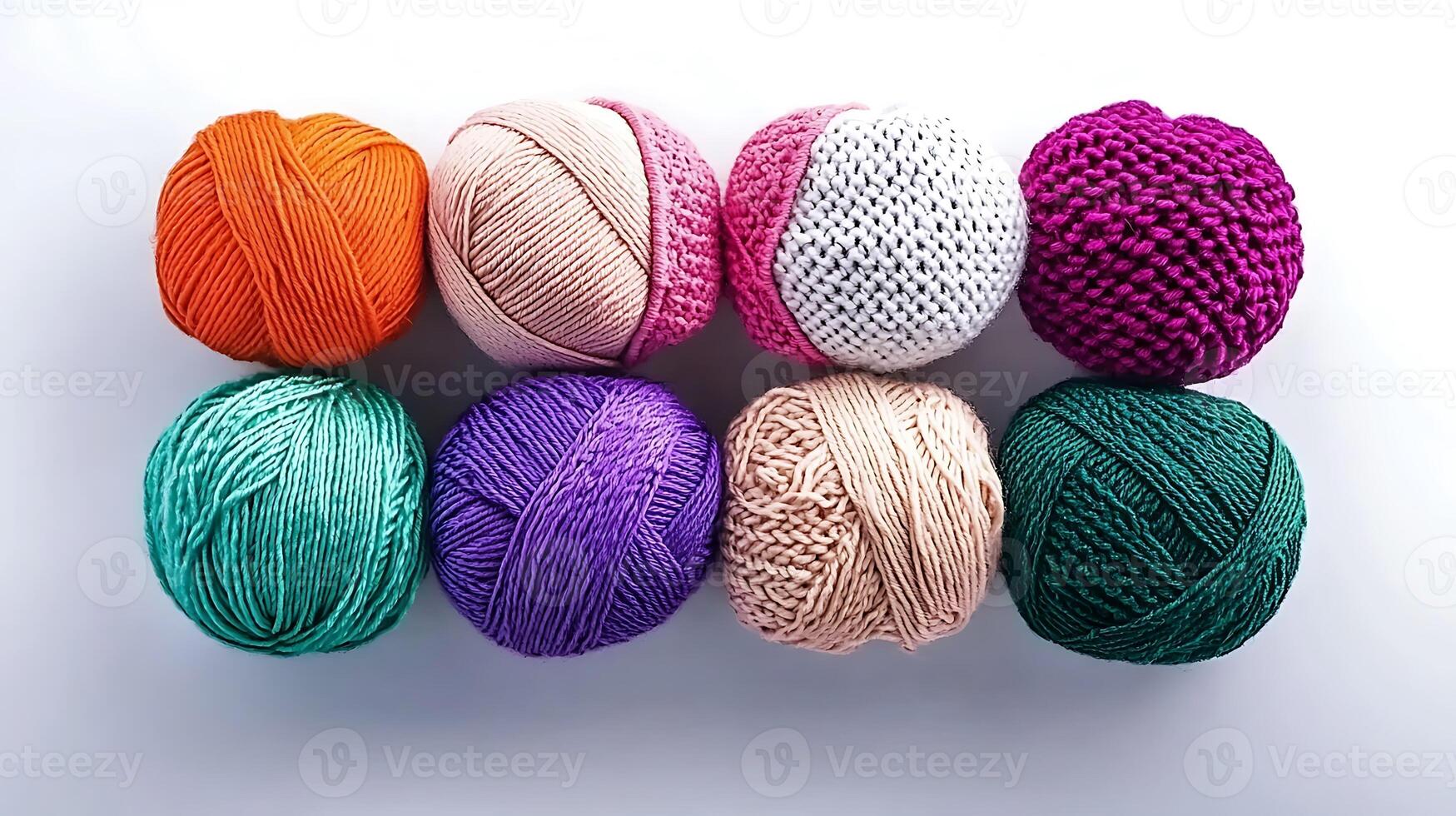 Colorful assortment of yarn balls arranged in a grid, showcasing various textures and hues photo