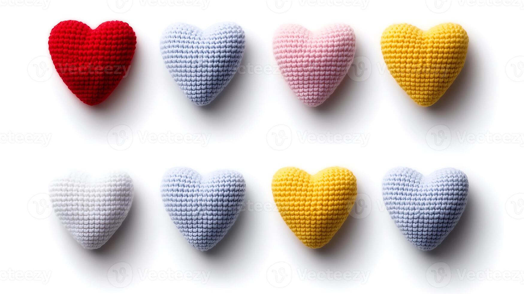 Colorful crochet hearts arranged in a neat pattern, showcasing creativity and craftsmanship photo