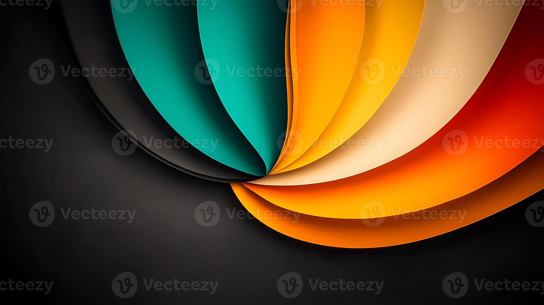 Colorful curved paper layers creating a vibrant abstract background with smooth textures photo