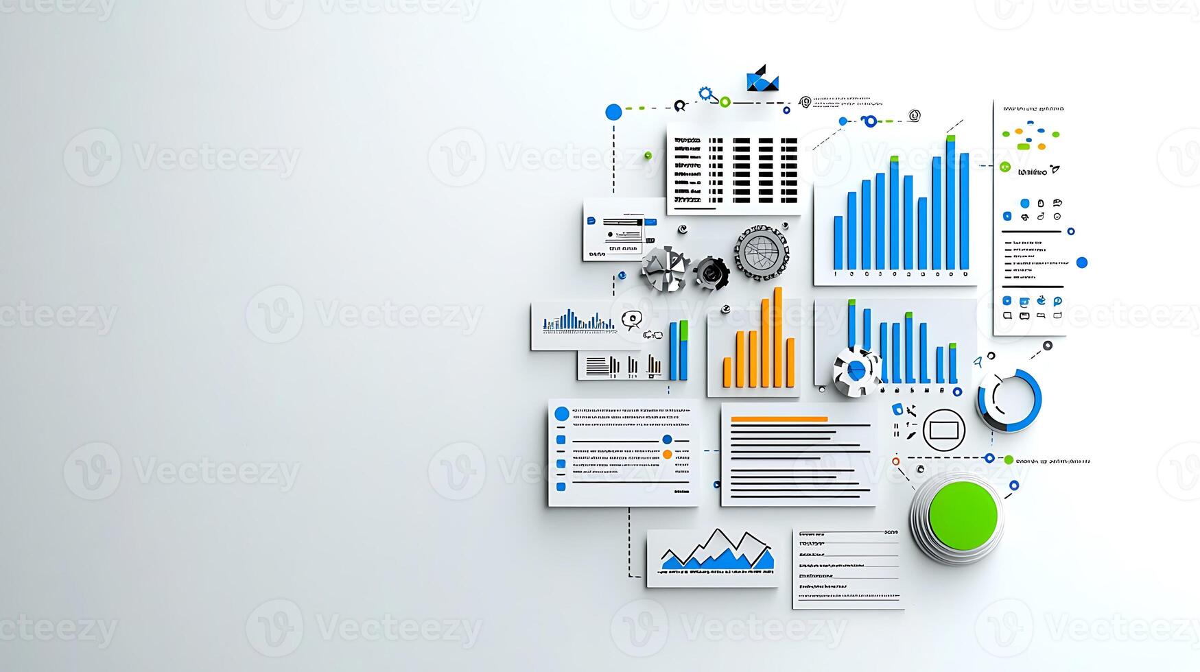 Colorful data visualization with charts and graphs depicting trends and statistics on a white background photo