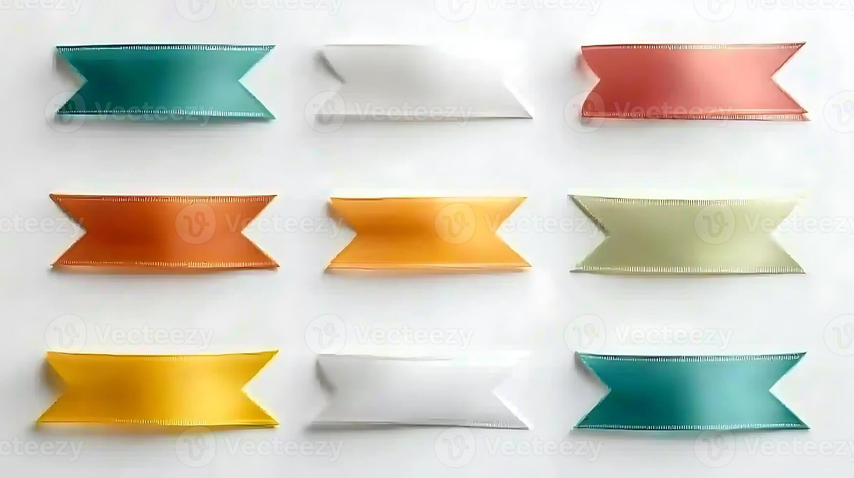 Colorful decorative ribbons arranged in a grid pattern on a white background, ideal for crafts photo