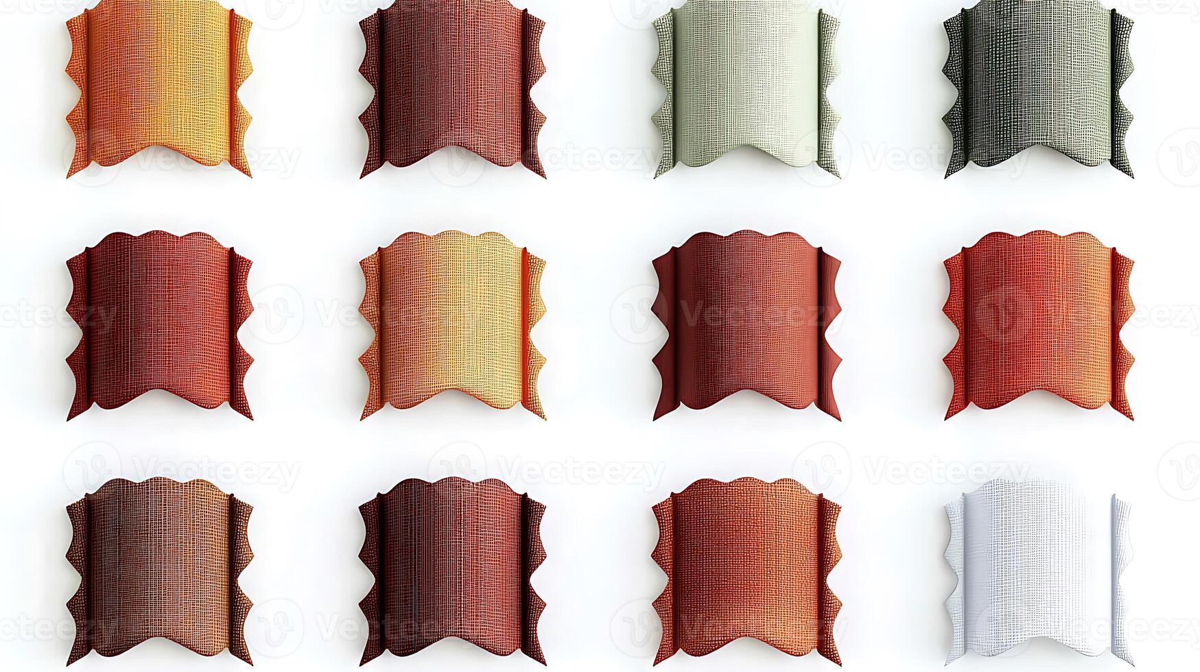 Colorful fabric samples arranged in a grid showcasing various textures and hues for design use photo
