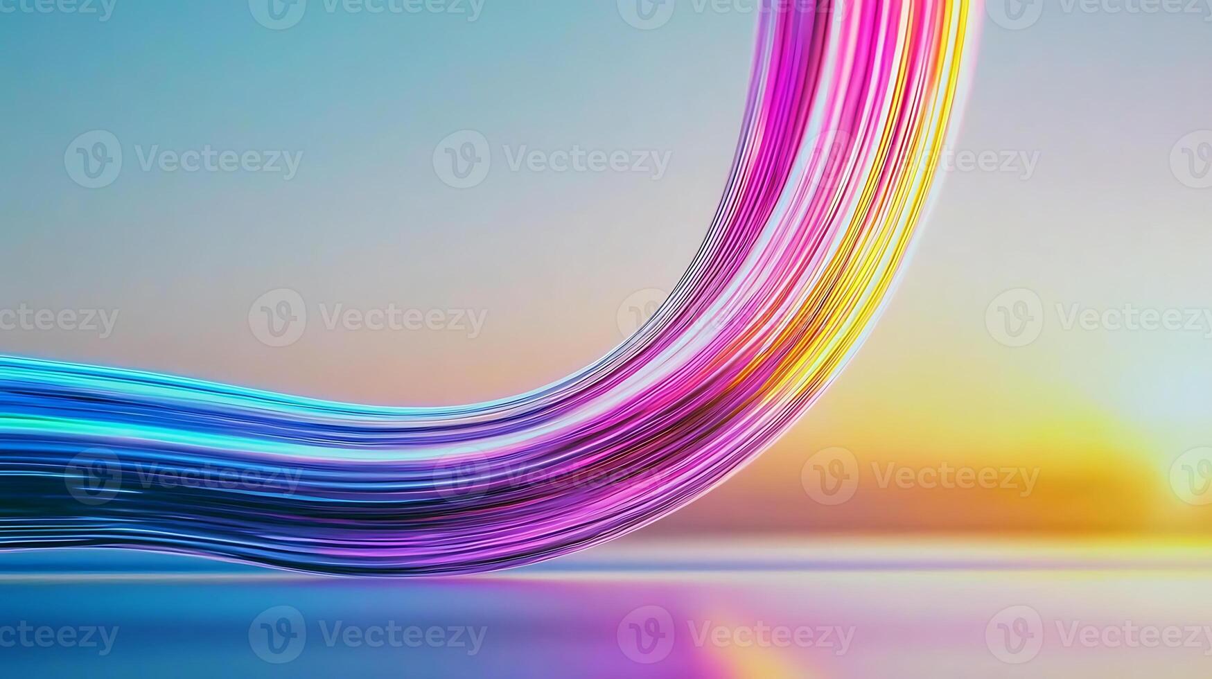 Colorful flowing lines against a serene sunset background, creating a dynamic visual effect photo