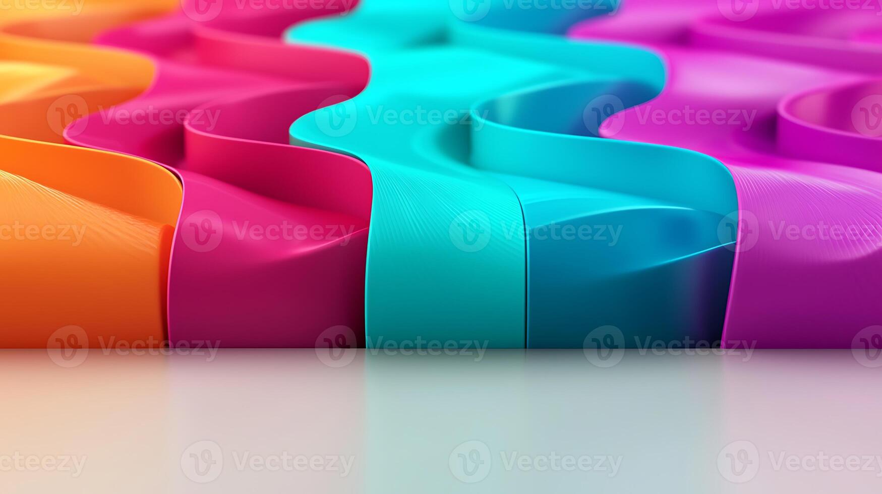 Colorful flowing ribbons in vibrant hues creating a dynamic wave pattern on a smooth surface photo