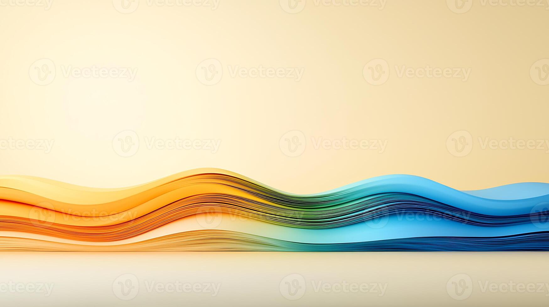 Colorful flowing waves of paper in orange, green, and blue against a soft beige background photo